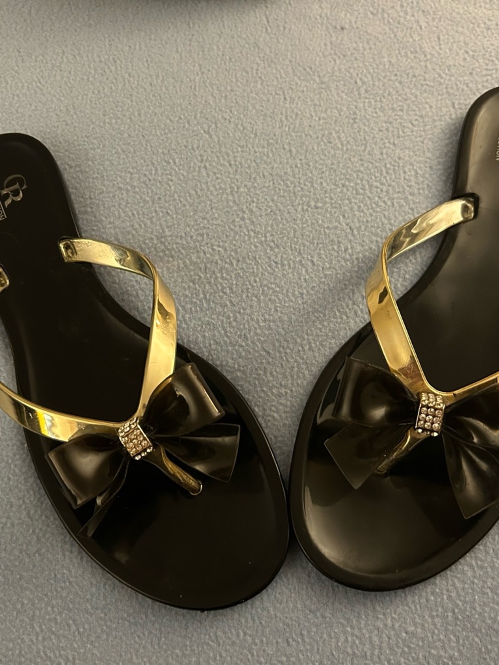 CR Collection Black Jelly Sandals with Gold Straps & rhinestones - Picture 10 of 16